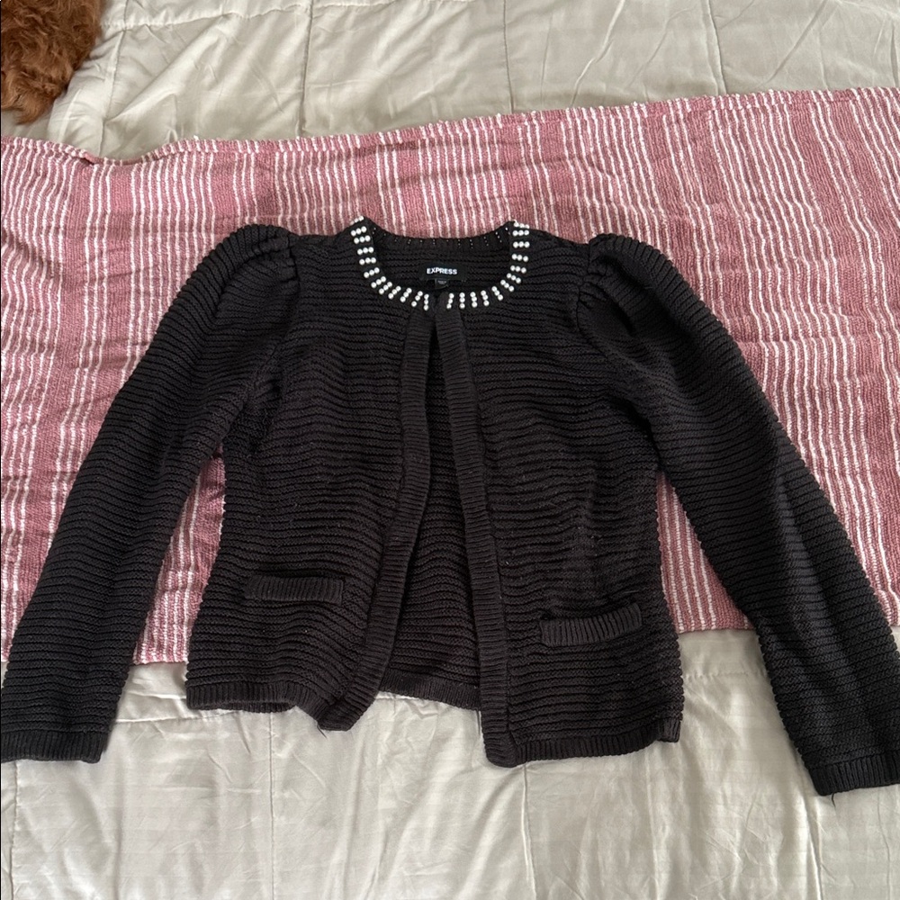 Express Black Cardigan with Beaded Collar